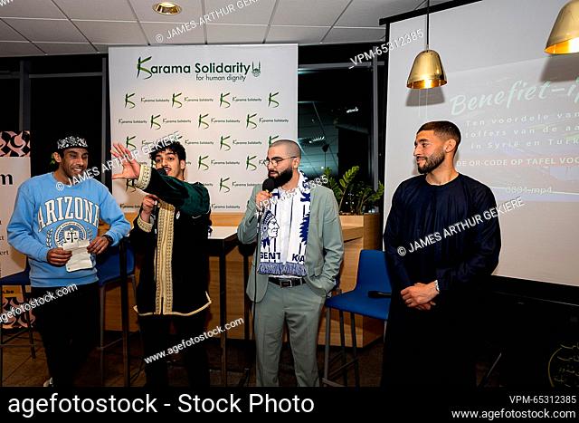 Gent's Tarik Tissoudali (R) pictured during a charity iftar in favor of earthquake victims in Syria and Turkey, organized by KAA Ghent, Karama Solidarity