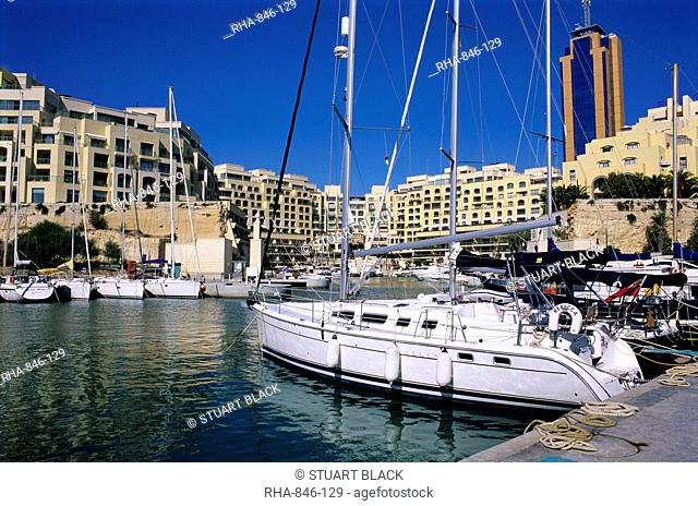 Portomaso Marina with exclusive apartments, Paceville, St. Julian`s, Malta, Mediterranean, Europe