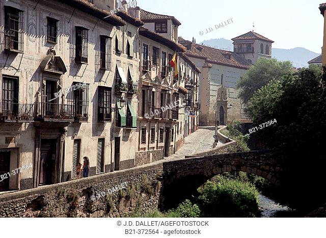 Darro River and Albaicín quarter. Granada. Andalucia. Spain