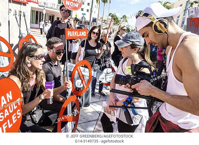 Florida, Miami Beach, Collins Park, March For Our Lives, public high school shootings gun violence protest, student, holding signs posters, media, Yahoo