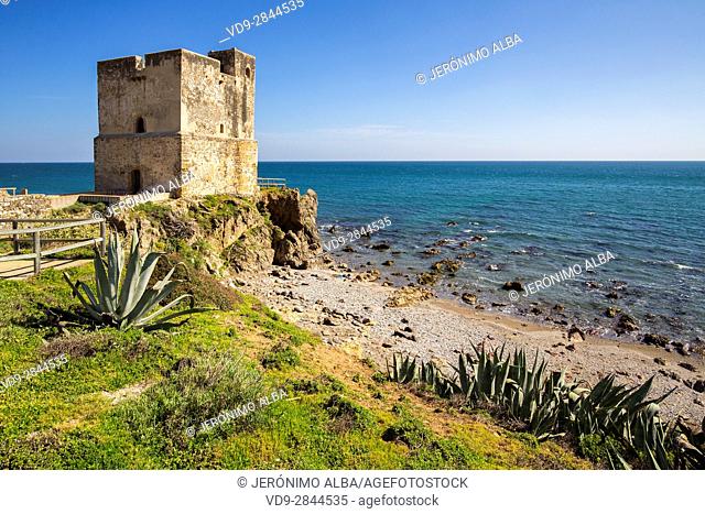 Torre de la Sal or Salto de la Mora. Beach Playa Ancha, Casares. Malaga province Costa del Sol. Andalusia Southern Spain, Europe