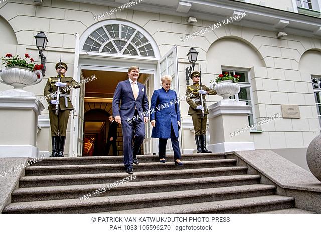 King Willem-Alexander of The Netherlands.during an official welcome ceremony with president Dalia Grybauskaite at the Presidential palace in Vilnius, Lithuania