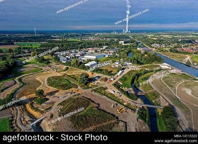 recklinghausen, castrop-rauxel, north rhine-westphalia, germany - emscherland construction project, a 37 hectare water and nature adventure park at the water...