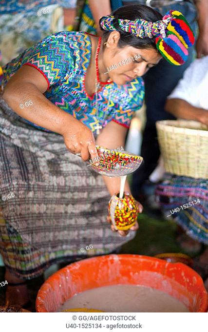 Guatemala, Rabinal, Rabinal achi celebration, Mayan women preparing typical drink