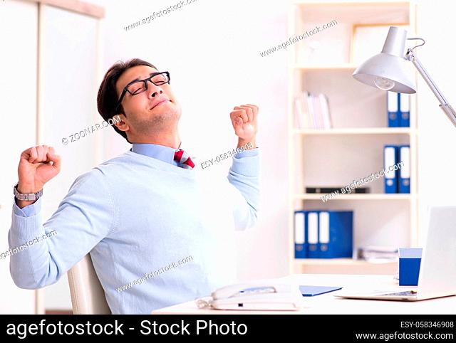The young handsome businessman employee working in office at desk