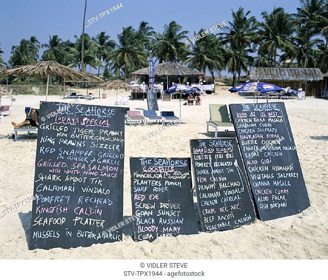 Blackboard, Colva beach, Goa, Holiday, India, Asia, Landmark, Menus, Restaurant, Tourism, Travel, Vacation