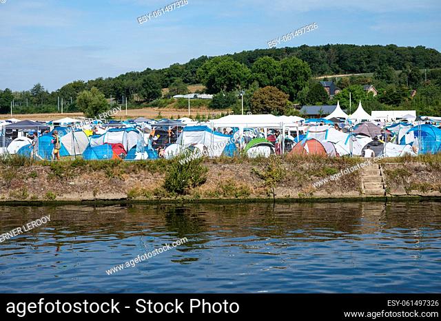 Floreffe, Wallonia, Belgium, 07 29 2022 - Tents at the local camping during summer