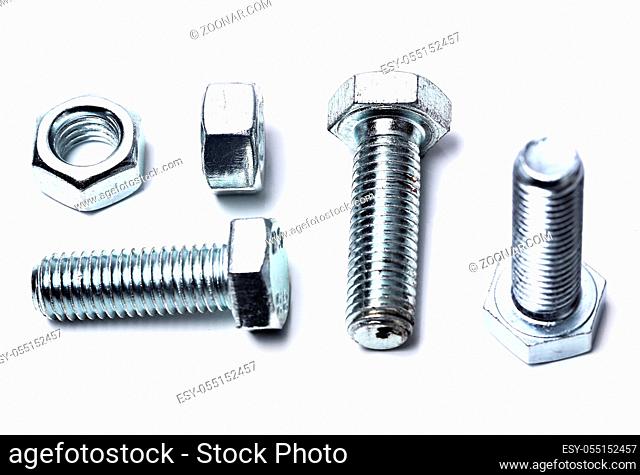 Bolts and nuts on a white background