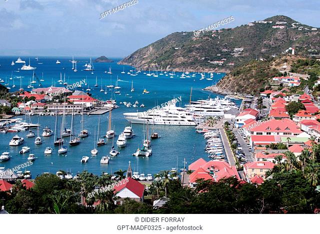 THE MARINA AND TOWN CENTER, GENERAL VIEW OF GUSTAVIA, SAINT BARTHELEMY, FRENCH LESSER ANTILLES, CARIBBEAN