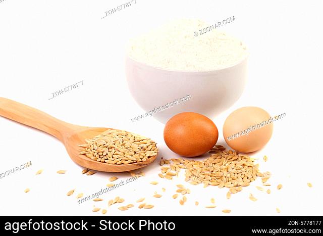 Fondation of life. Composition from flour grain and eggs