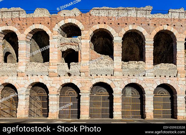 The roman amphitheatre of Verona, also called arena. Famous for its opera festival