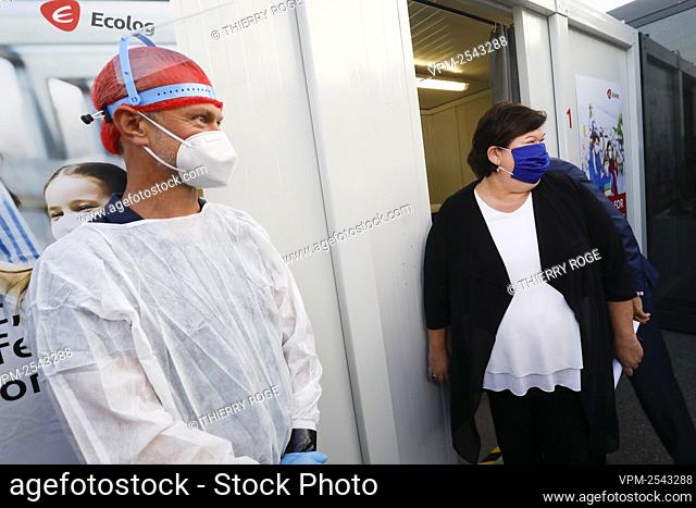 Minister of Health, Social Affairs, Asylum Policy and Migration Maggie De Block pictured during the opening of the Covid-19 test centre at Brussels Airport