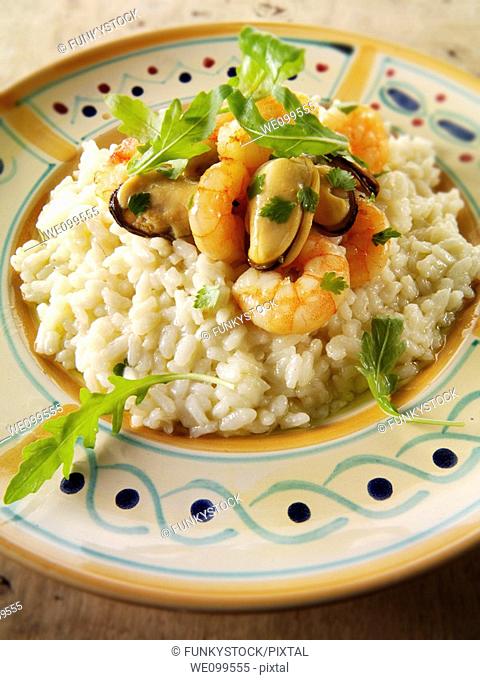 Classic risotto with prawns, mussels