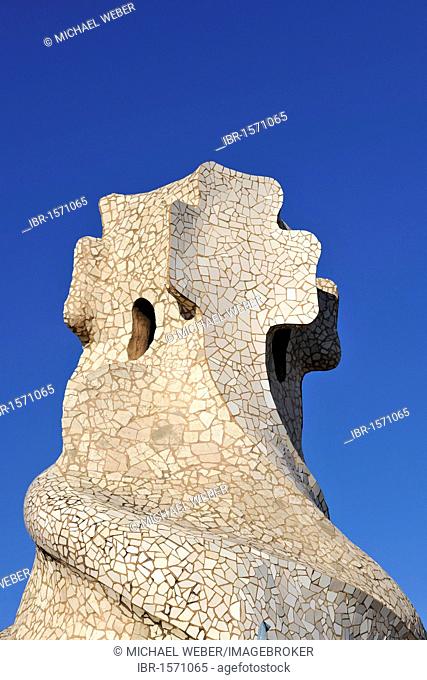 Ventilation shafts on the roof of the Casa Milà, designed by Antoni GAUDI, UNESCO World Heritage Site, Barcelona, Catalonia, Spain, Europe