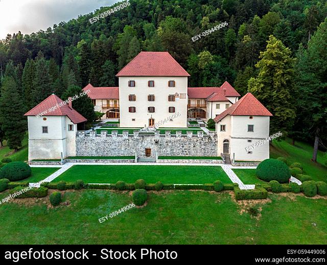 Panoramic view of Strmol castle at Gorenjska region, Slovenia
