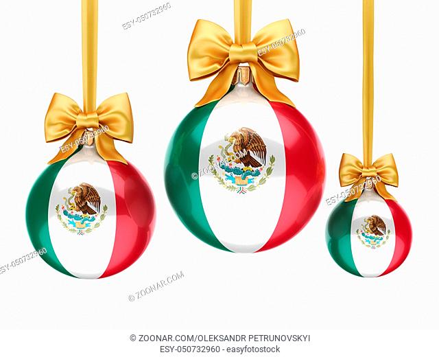 3D rendering Christmas ball decorated with the flag of Mexico