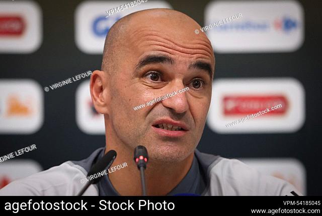 Belgium's head coach Roberto Martinez pictured during a press conference of the Belgian national soccer team the Red Devils, at the Salwa Beach Resort