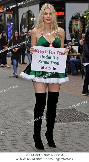 Ashley James encourages everyone to 'Keep It Fur Free Under The Christmas Tree!' on Carnaby Street Featuring: Ashley James Where: London