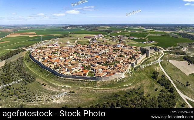 Panoramic aerial view of the medieval city of Uruena in Valladolid Spain