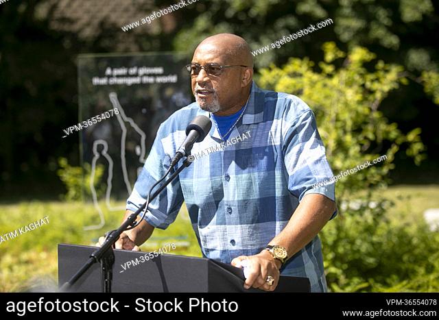 US' former athlete Tommie Smith pictured during a ceremony for the unveiling of a glass plate for two former US athletes in marge of tomorrow's Doctor honoris...
