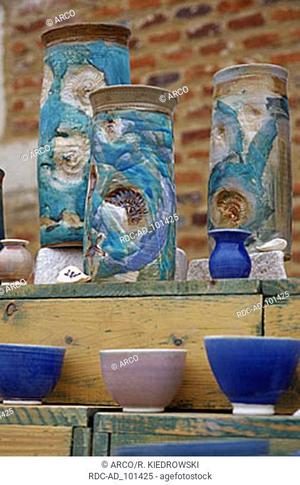 Ceramics at pottery market Burgundy France