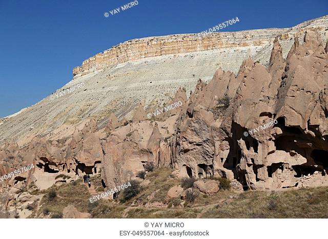 Rock Formations in Zelve Valley, Cappadocia, Nevsehir City, Turkey