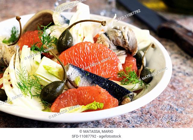 Fennel, grapefruit, sardine and caper salad