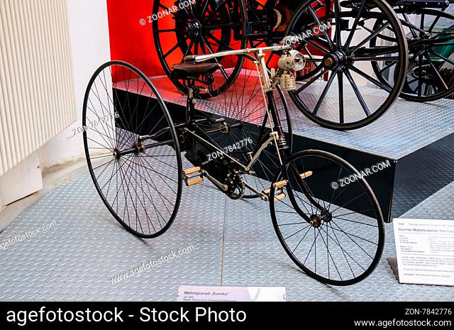 DRESDEN, GERMANY - MAY 2015: Bike Eureka 1885 in Dresden Transport Museum on May 25, 2015 in Dresden, Germany
