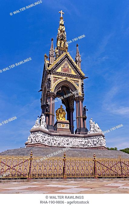 The Albert Memorial, a Gothic Revival monument to Prince Albert, husband of Queen Victoria, designed by Sir George Gilbert Scott, Kensington Gardens, London