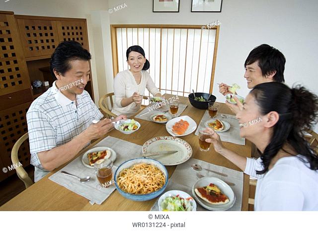 Family eating lunch at home