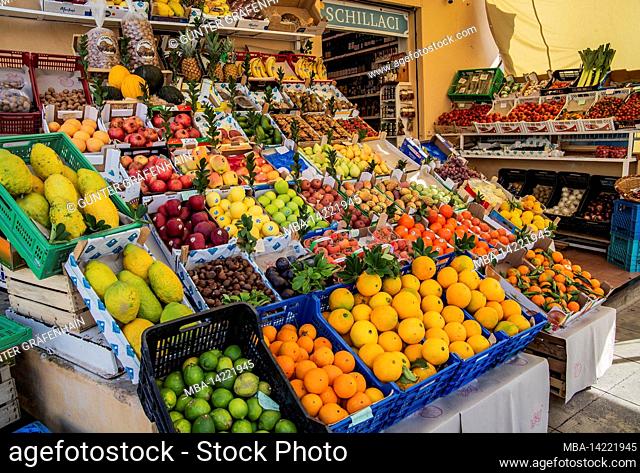 Fruit stall in the seaside resort of Mondello. District of Palermo, Sicily, Italy