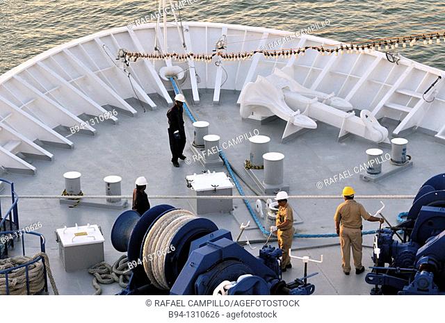 Cruise ship. Sailors working