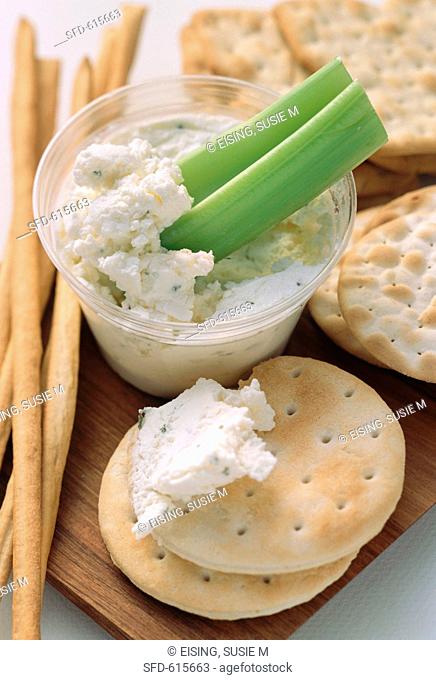 Herb Dip with Celery Stick and Crackers