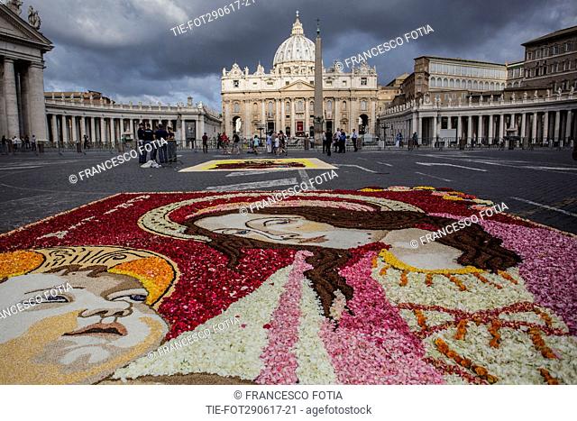 The Infiorata at Conciliazione street in occasion of Catholic Feast of Rome Patrons St. Peter and St. Paul at Conciliazione Street, Rome, ITALY-28-06-2017