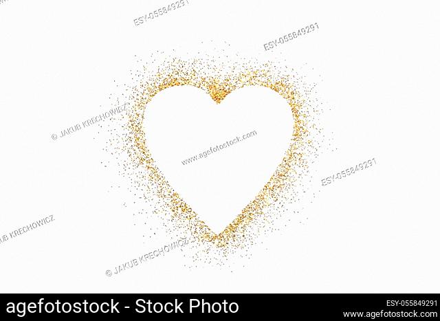 Heart shape on golden glitter over white background