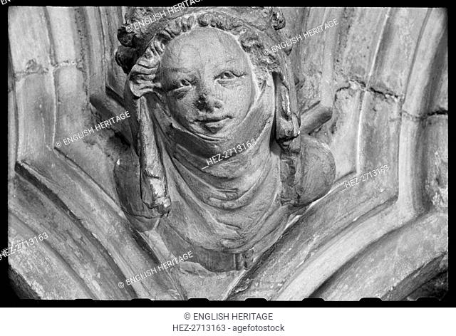 Carved woman's head, Minster Church of St John, Beverley, East Riding of Yorkshire, c1955-c1980. Creator: Ursula Clark