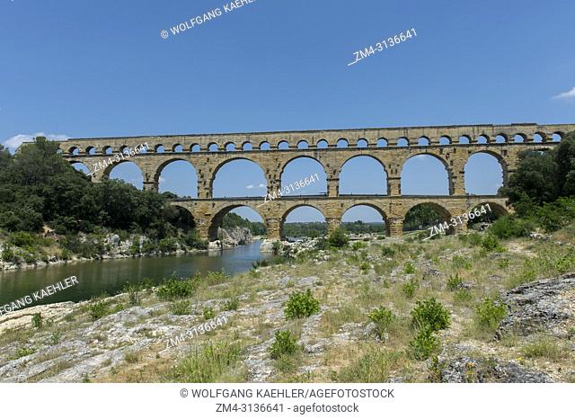 The Pont du Gard (UNESCO World Heritage Site), an ancient Roman aqueduct that crosses the Gardon River, near Nimes in the south of France