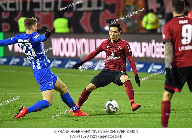 Yuya KUBO (1.FC Nuremberg), action, duels versus Arne MAIER (Hertha BSC). Soccer 1. Bundesliga, 18.matchday, matchday18, 1