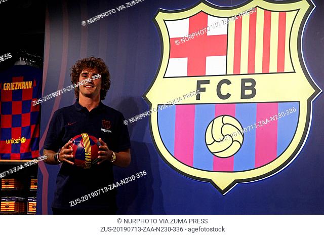 July 13, 2019 - Barcelona, Catalonia, Spain - Barcelona's new French forward Antoine Griezmann poses during a photocall in Barcelona on July 13