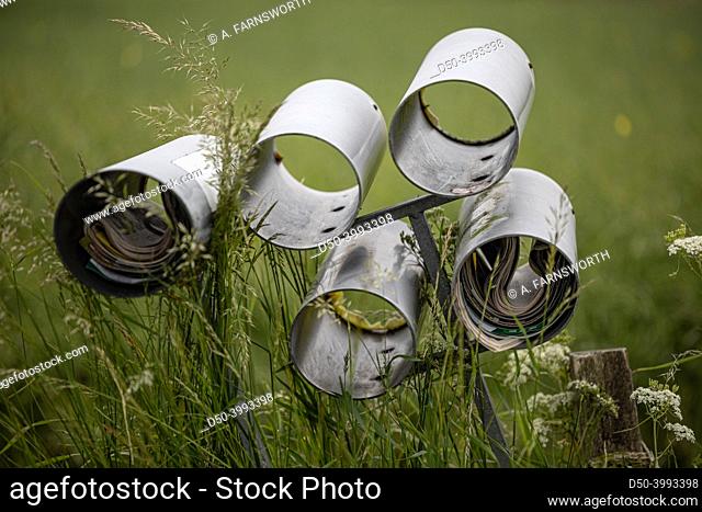 Hirtshals, Denmark Tubular mailboxes in a field