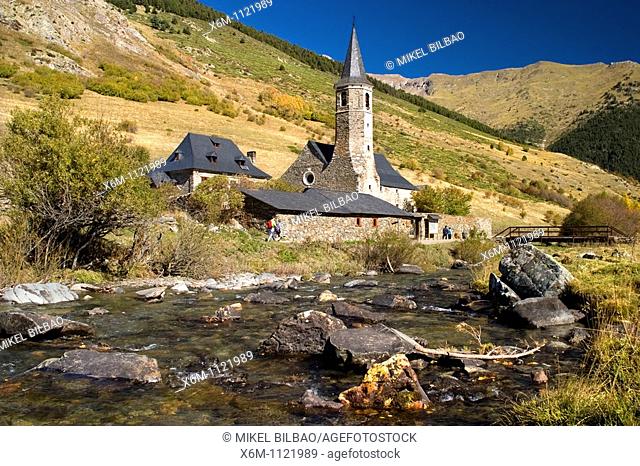 Montgarri Sanctuary and Noguera Pallaresa river  Aran Valley  Pyrenees mountain range  Lerida province  Catalonia, Spain, Europe