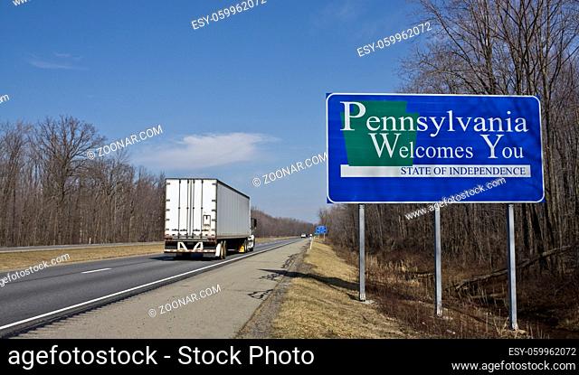 Semi-Truck entering state of Pennsylvania