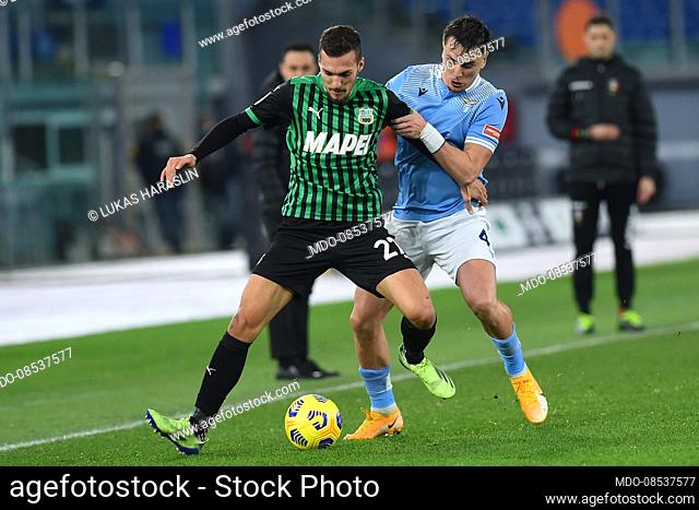 Lazio footballer Patric and Sassuolo footballer Lukas Haraslin during the match Lazio-Sassuolo in the olympic stadium. Rome (Italy), January 24th, 2021