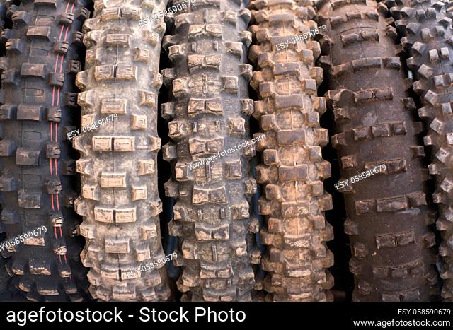 Used off road motocross tires background