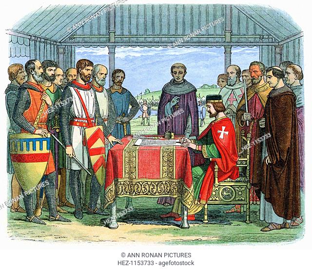 King John signing the Magna Carta at Runnymede, Surrey, 15 June 1215 (1864). John (1167?-1216) became King of England in 1199