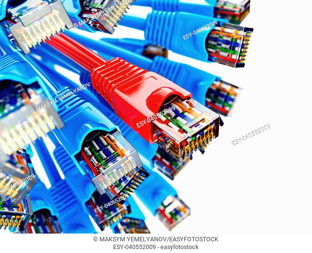 LAN network connection Ethernet RJ45 cables. Choise of provider concept. 3d