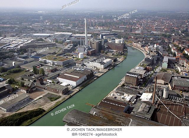 Muenster Harbour with gas and steam turbines, combined cycle, at the combined heat and power station, Muenster public utility company, North Rhine-Westphalia