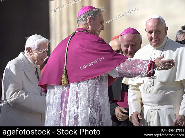 Monsignor Georg Gaenswein. photo: Pope emeritus Benedict XVI with Pope Francis Monsignor Georg Ganswein.during a papal mass for elderly people at St Peter's...