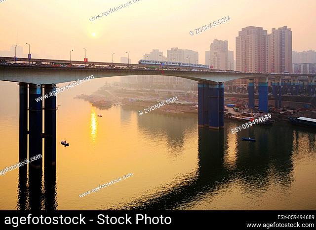 Sunset over the Yangtze river in Chongqing China