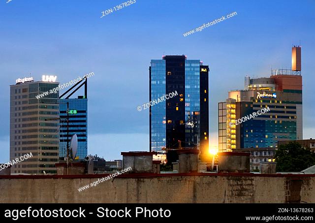 TALLINN, ESTONIA- MAY 16, 2016: View of the modern high rise buildings on border with an old part of the city